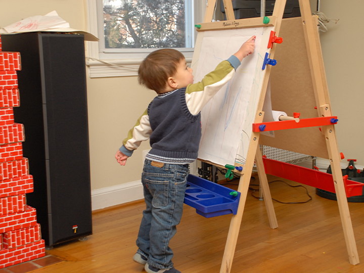 crayons on easel