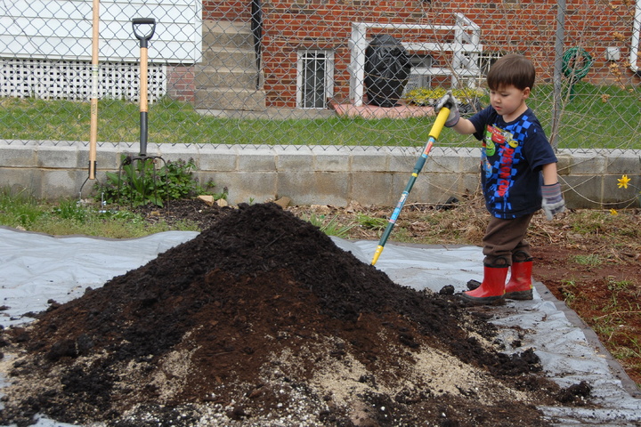 mixing planting soil