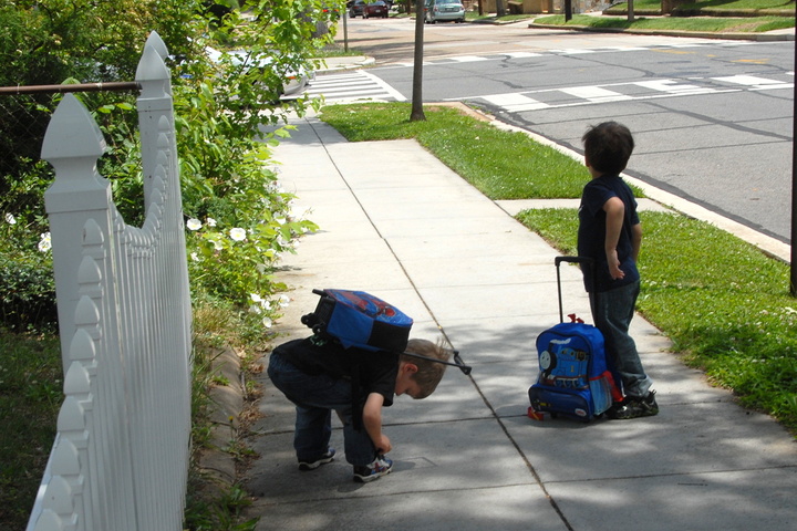 Walking with their backpacks