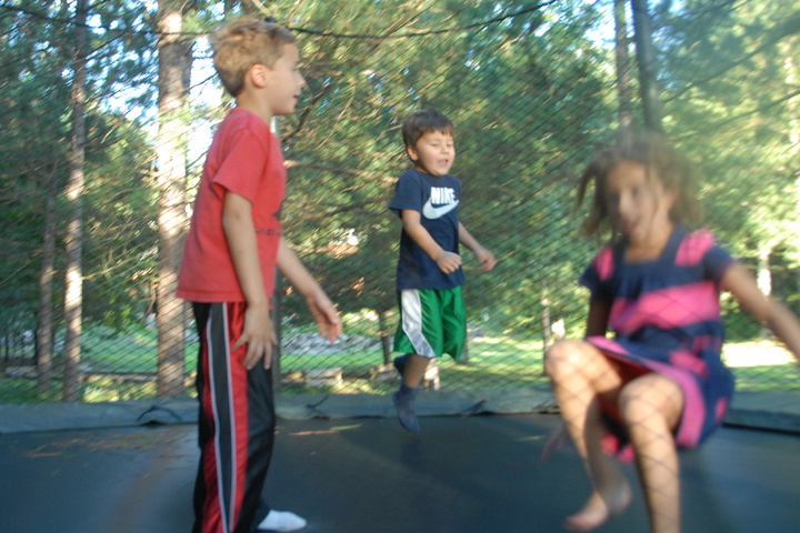 bouncing on trampoline