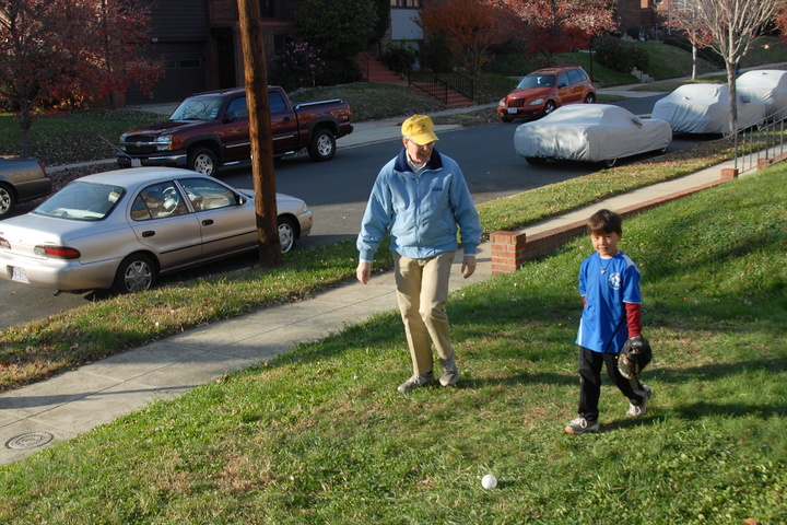 Matthew and Grandpa play baseball